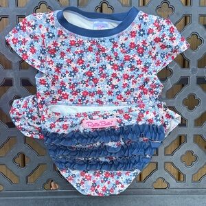 Ruffle Butts Floral Diaper Cover - Blue and Red